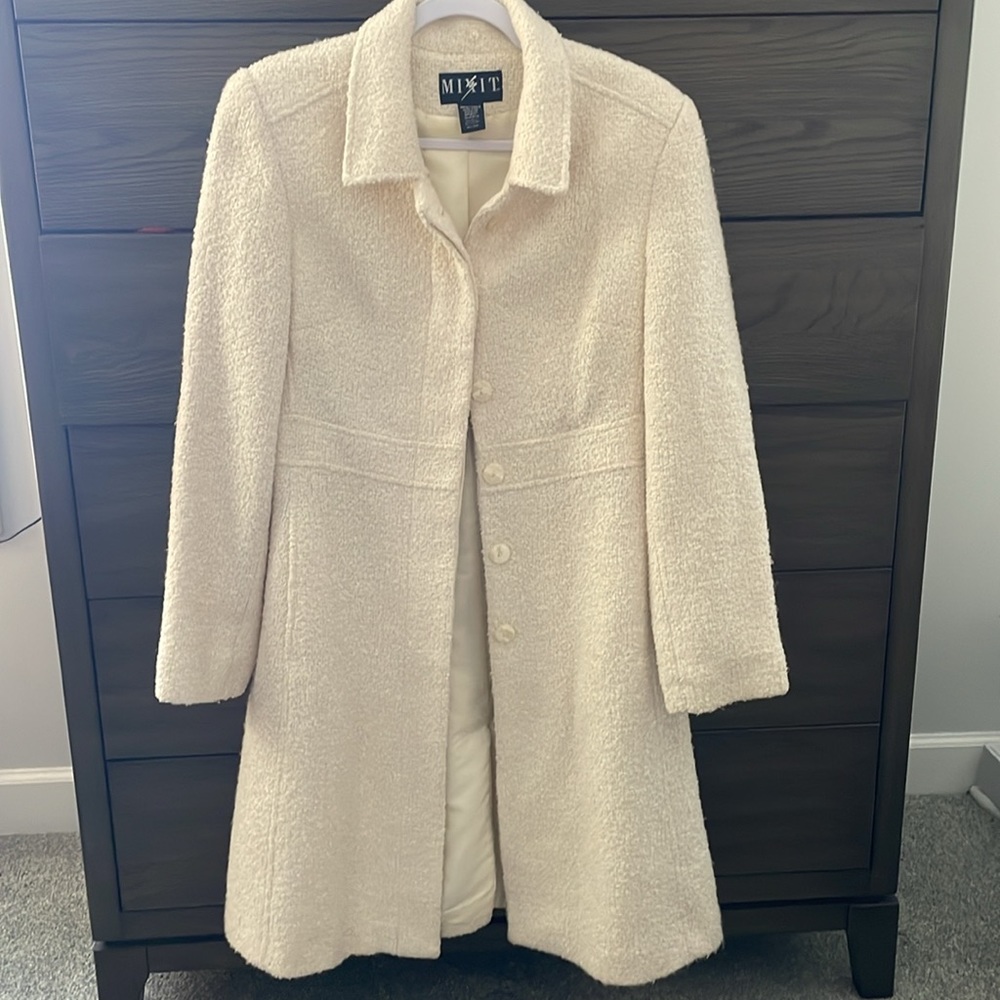 MixIt Vintage Wool Blend Knee Length Cream Coat Sz S